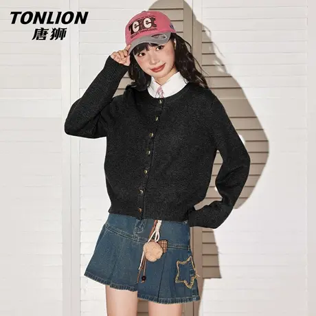 唐狮官方复古针织衫外套女2026新款春款小个子毛衣开衫短款上衣VC商品大图