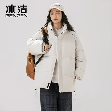 冰洁加厚棉服女2023秋冬季新款纯色简约宽松立领情侣装外套MYY商品大图