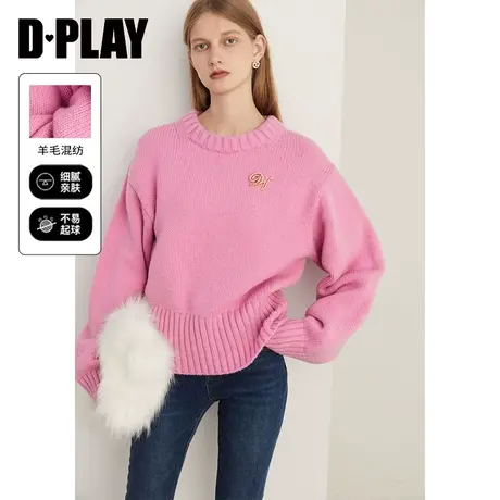 DPLAY2023年冬新休闲风双罗纹层圆领含羊毛混纺毛衣商品大图