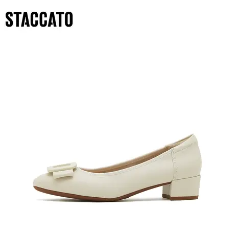 思加图新款奶油鞋通勤粗跟单鞋浅口单鞋女鞋EGU03CQ4商品大图