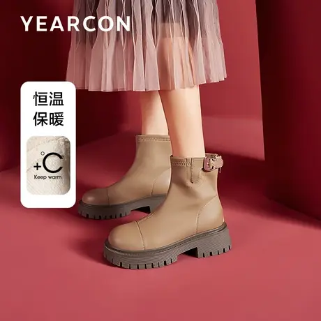 意尔康英伦风时装靴女2023冬季新款短靴子复古加绒切尔西靴马丁靴图片