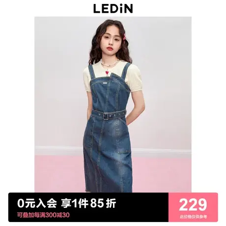 乐町牛仔背带裙2023年秋季新款收腰显瘦连衣裙女装不规则吊带裙商品大图