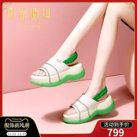 厚底运动凉鞋女2024年新款露趾一字带平底高跟鞋子女春季时尚百搭商品大图