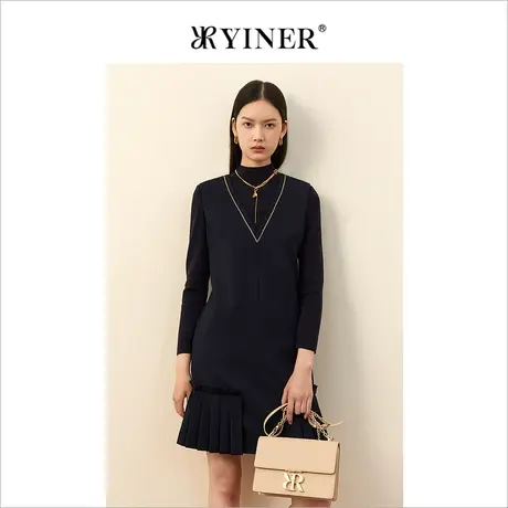 YINER音儿女装冬季细闪半高领羊毛连衣裙图片