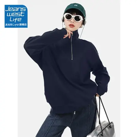 真维斯LIFEpolo领卫衣女款2024新款爆款拉链小个子慵懒风宽松外套图片