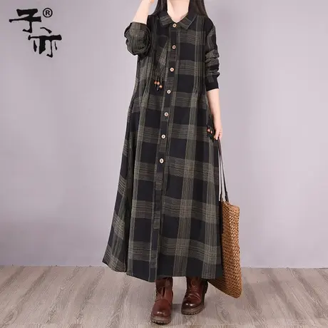 子亦冬季新款立体装饰宽松单排扣加绒加厚百搭打底衬衫连衣裙图片