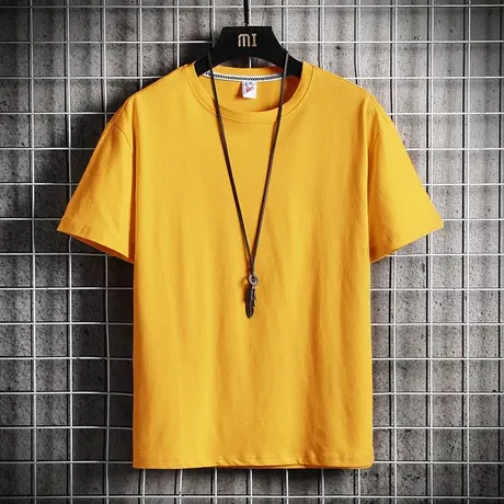 夏季男士短袖T恤宽松半袖纯色体恤港风衣服ins潮牌男装纯棉打底衫商品大图