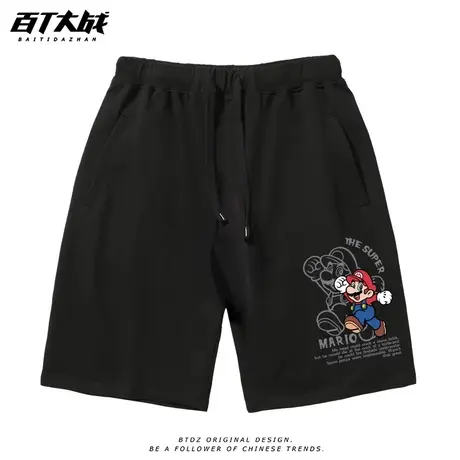 日系潮牌马里奥宽松短裤男潮牌ins纯棉运动裤五分裤大码篮球裤商品大图