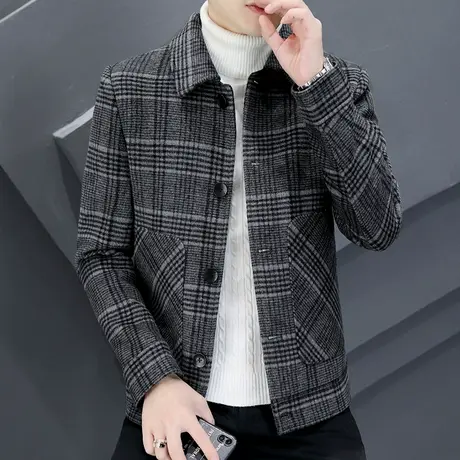 冬季加厚毛呢夹克外套男士高端短款呢子大衣痞帅潮流成熟休闲男装商品大图