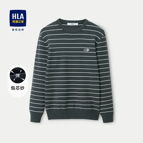 HLA/海澜之家舒适圆领长袖针织衫2023秋季新款时尚条纹上衣男商品大图