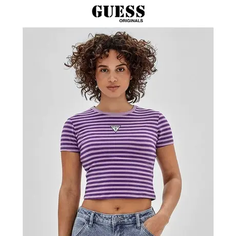 GUESSOriginals 美式复古撞色条纹修身短款短袖T恤-W3GI60KA0Q3图片