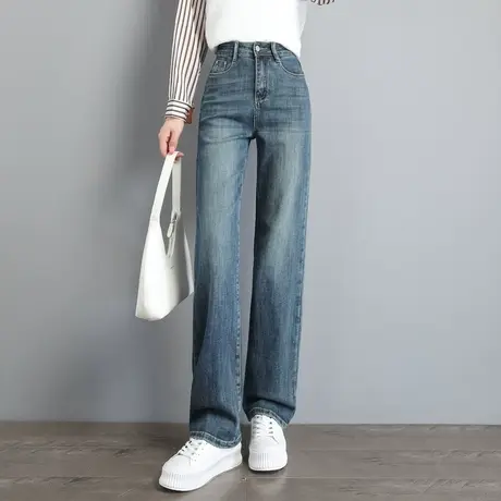 时尚气质牛仔裤2023年秋季新款女装高腰复古百搭通勤直筒长裤商品大图