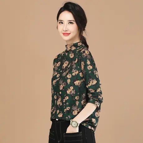 韩朝袭人高级感复古高领碎花T恤女2023冬季新款时尚百搭打底衫图片