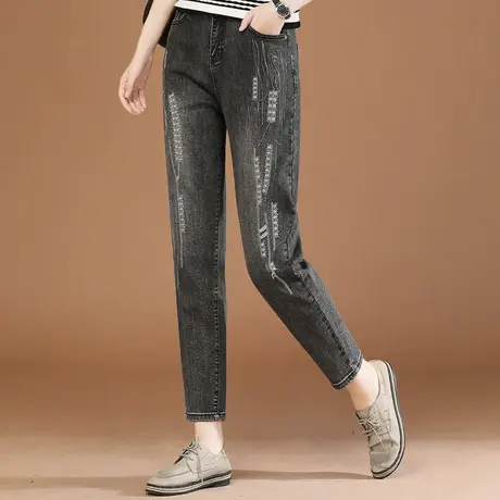 韩潮袭人韩版显瘦刺绣女士牛仔裤2023秋季新款韩版百搭休闲哈伦裤商品大图