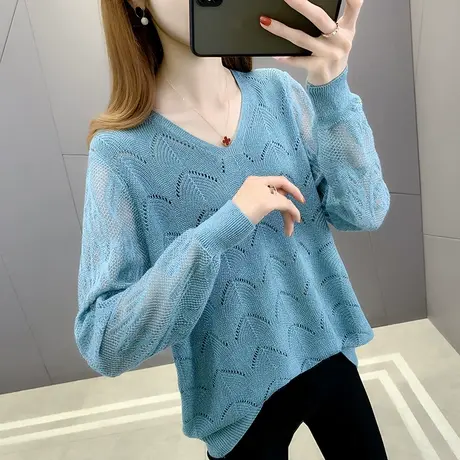 春装女2024年新款针织衫蕾丝镂空毛衣女装洋气爆款内搭打底衫上衣图片