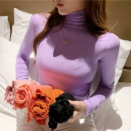 打底衫女装长袖t恤春秋季冬2023新款高领百搭内搭纯色上衣服ins潮商品大图