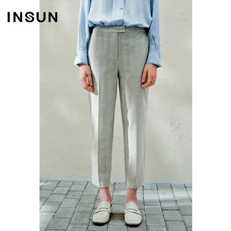 INSUN恩裳线上专选春季格纹轻商务冰丝西装裤商品大图