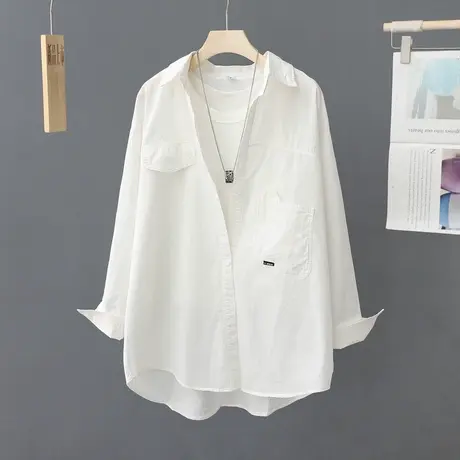 2024春季新款中长款纯色长袖衬衫女设计感小众polo领别致上衣衬衣商品大图