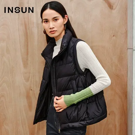INSUN恩裳线上专选秋季立领轻薄黑色羽绒马甲图片