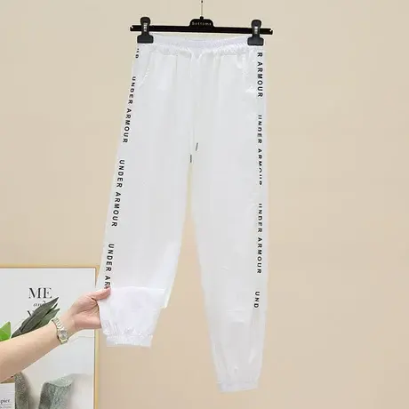 运动裤女宽松束脚ins潮夏季薄款高腰显瘦九分白色裤子休闲哈伦裤商品大图