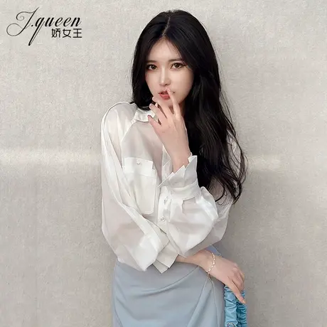 蓝色衬衫女2024夏季新款内搭打底通勤高级穿搭职场女士长袖衬衣商品大图