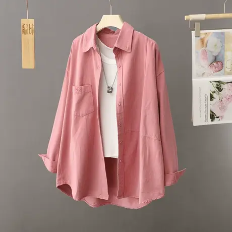 休闲宽松慵懒风衬衫女外套春秋百搭上衣开衫韩版时尚工装厚衬衣服图片