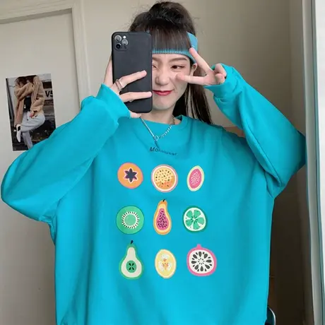 盐系卫衣女2020春秋薄款宽松韩版上衣原宿bf慵懒风ins超火cec外套商品大图