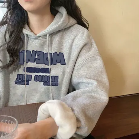 美式复古ins连帽卫衣女oversize秋冬vintage宽松bf慵懒风加绒外套图片