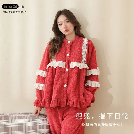 Bananagirl睡衣女新款冬季珊瑚绒加厚保暖女套开衫可外穿家居服女商品大图