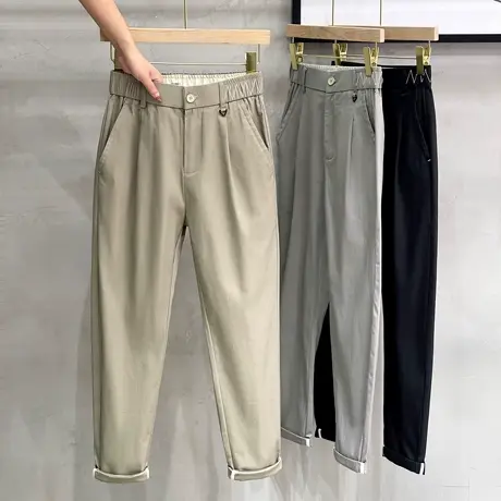 丝光棉九分裤男夏季韩版显瘦修身小脚锥形裤男士休闲裤弹力长裤子商品大图