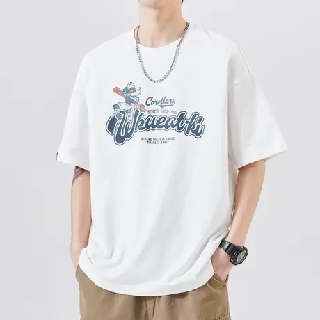 夏季男士潮牌卡通印花短袖T恤夏天纯棉潮流百搭圆领半袖男装上衣商品大图