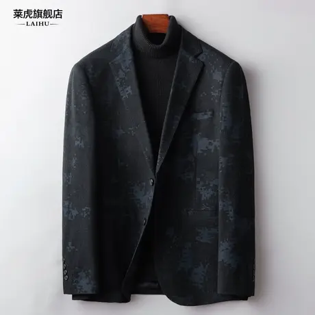 休闲西服男士上衣修身春秋新款韩版修身潮流帅气印花小西装外套男图片