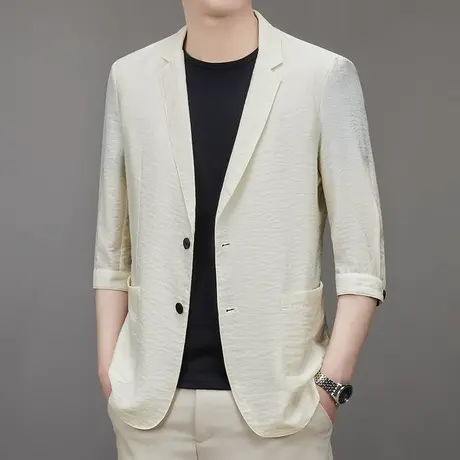 夏季中袖小西服男轻薄款五分袖西装修身潮流单西七分袖防晒衣外套商品大图