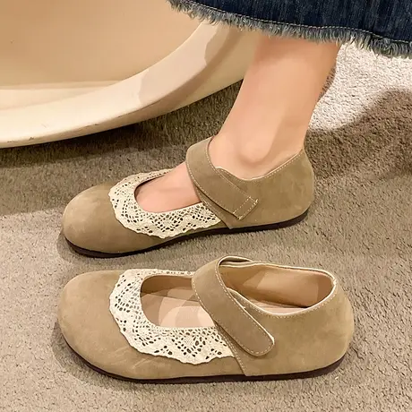 森女系单鞋女厚底玛丽珍一字带软底复古花边温柔风圆头豆豆鞋潮商品大图