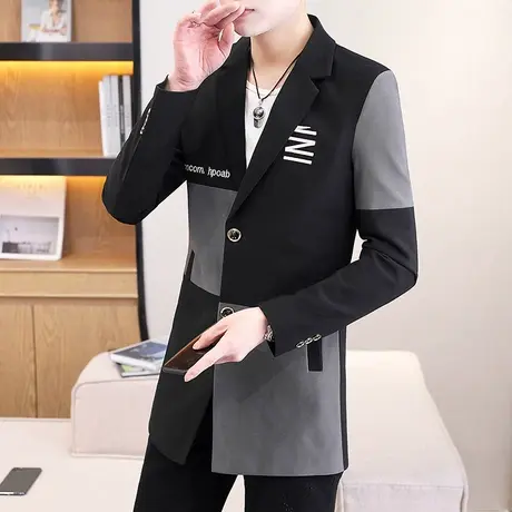 男士秋季中长款风衣修身潮流外套休闲常规男装西服个性薄款小西装图片