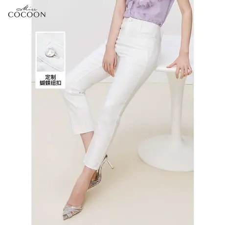 missCOCOON白色九分牛仔裤女2023新款夏季梨形高腰显瘦时尚直筒裤商品大图