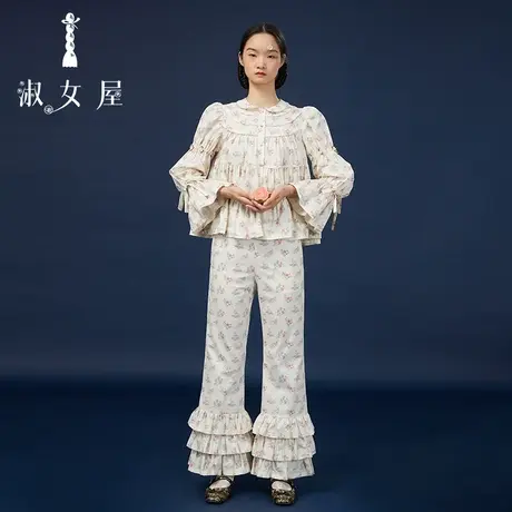 淑女屋官方旗舰店蝴蝶结喇叭裤荷叶边喇叭裤太阳喇叭裤图片