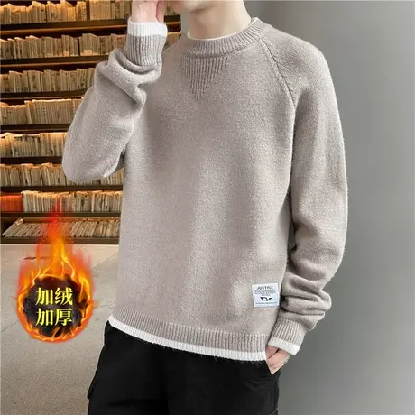 半高领毛衣男冬季加绒加厚慵懒风套头线衣潮牌宽松打底针织衫外套商品大图