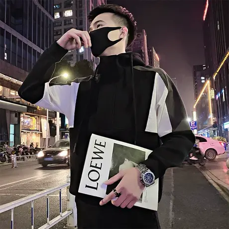 秋季男士拼色拼接卫衣外套上衣连帽休闲拉链长袖潮流休闲春秋款商品大图