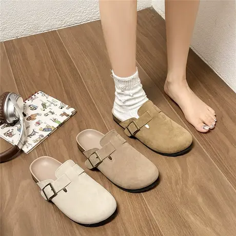 厚底勃肯鞋女2024新款春夏季复古包头半拖穆勒鞋学生平底外穿拖鞋商品大图