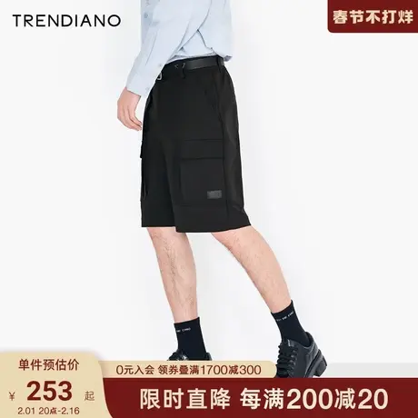 TRENDIANO潮牌2024新款春季男装黑色休闲棉工装短裤男商品大图