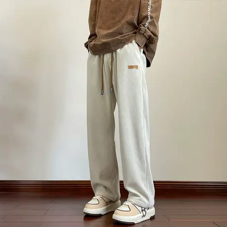 灯芯绒裤子男士春秋季新款雪尼尔休闲直筒裤男生加绒垂感阔腿长裤图片