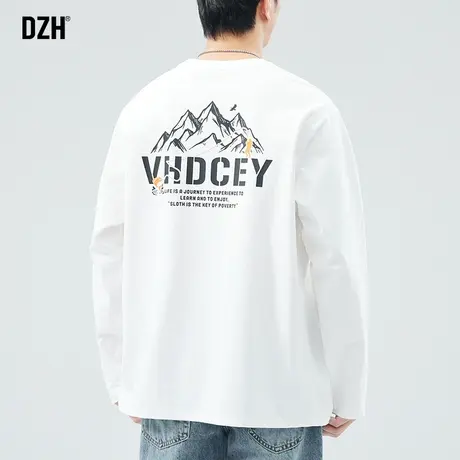 男士打底衫白色长袖t恤男春秋内搭纯棉圆领男装2024新款衣服男款商品大图