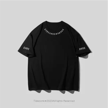 Ohlyah潮牌黑白基础纯色简约字母圆领短袖休闲宽松美式情侣t恤男商品大图