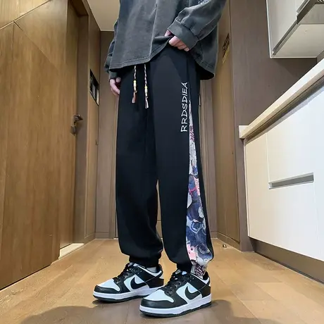 小熊刺绣卫裤男春季新款潮牌新中式国风休闲长裤男生束脚运动裤子图片