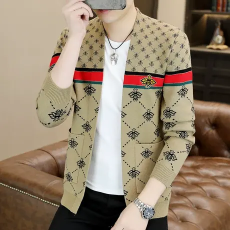 男士时尚撞色针织衫外套春秋季ins韩版个性潮流开衫毛衣外穿披风商品大图