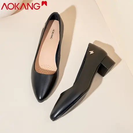 奥康女鞋2023春季新款空姐工作鞋面试酒店职业鞋皮鞋高跟粗跟单鞋商品大图