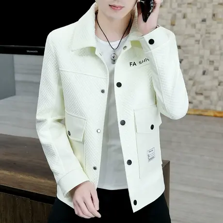 高级感华夫格男装夹克秋季潮流翻领刺绣褂子男士秋季休闲痞帅外套商品大图