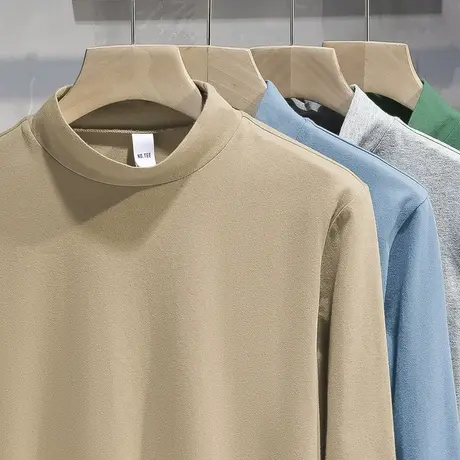 纯棉t恤男长袖潮流半高领秋季小衫内搭秋衣服打底衫全棉中领体恤商品大图
