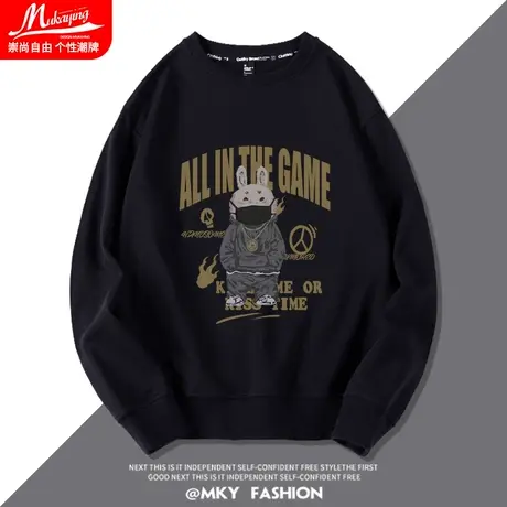 卫衣男小众设计感男装春秋季薄款圆领2022火爆新款网红无帽上衣服图片